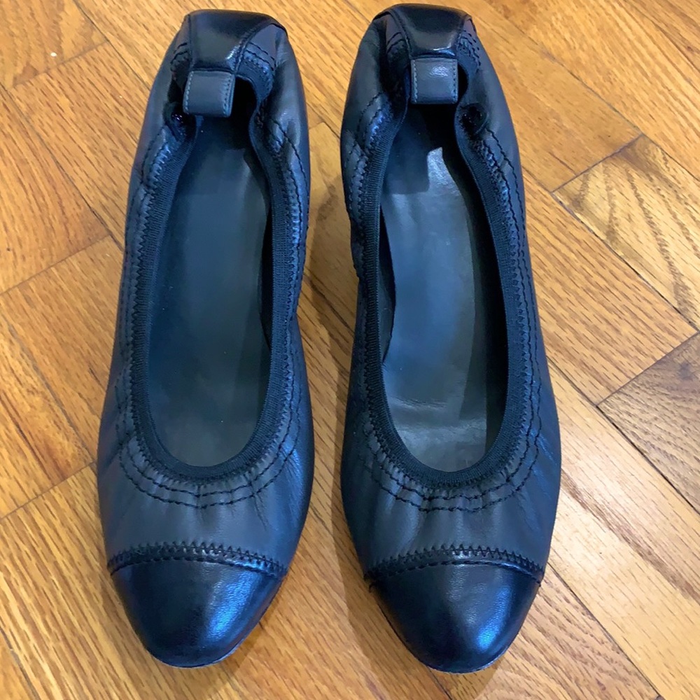 Chanel Leather Heels Grey With Black Toe